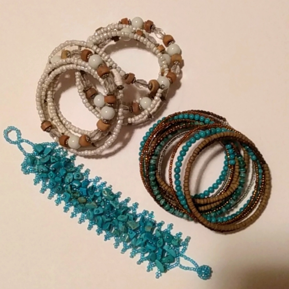 Bracelet Sets Bundle White Turquoise And Browms  (3)